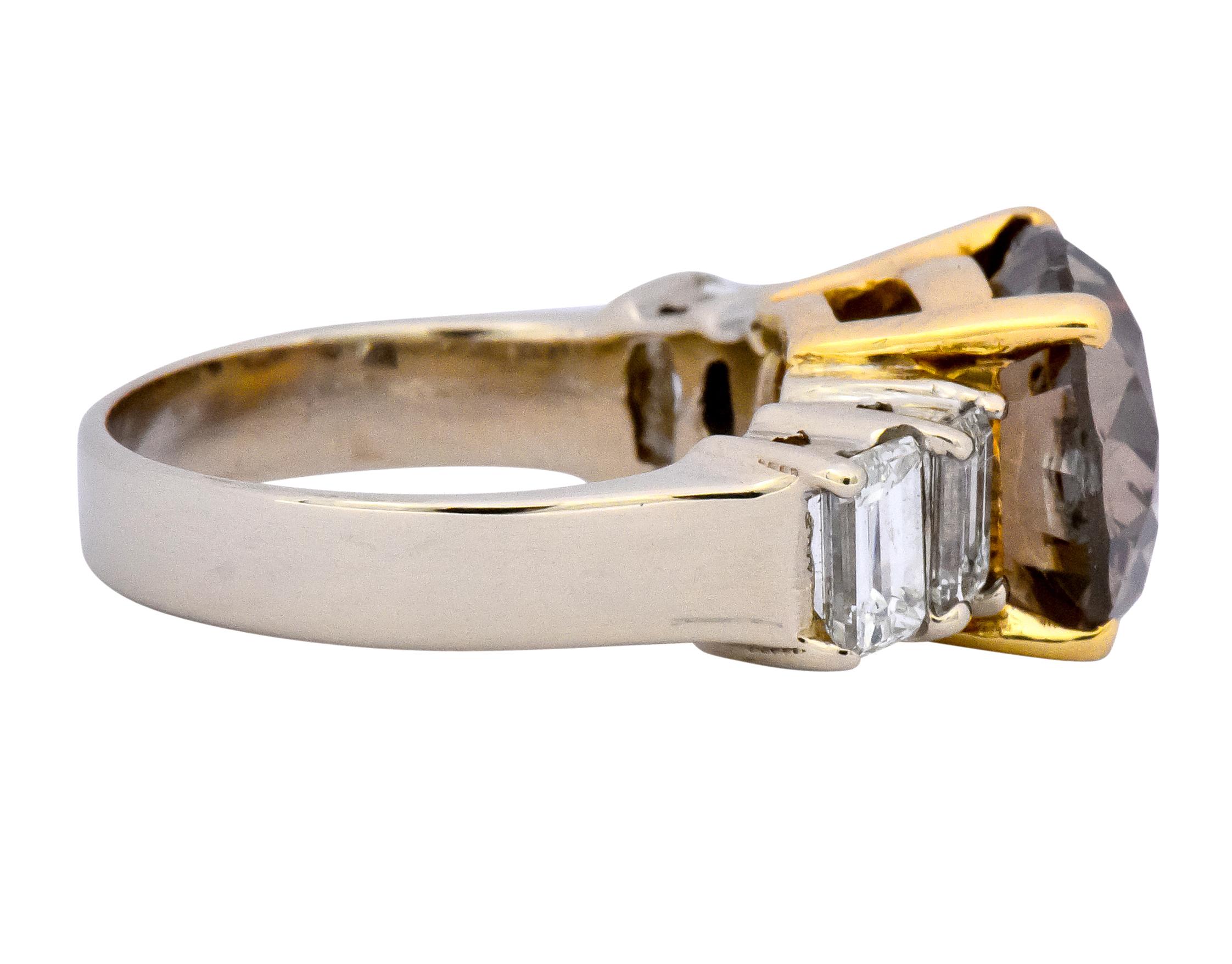 Contemporary Fancy Dark Brown 6.91 Carat Diamond 18 Karat Two-Tone Gold Engagement Ring GIA