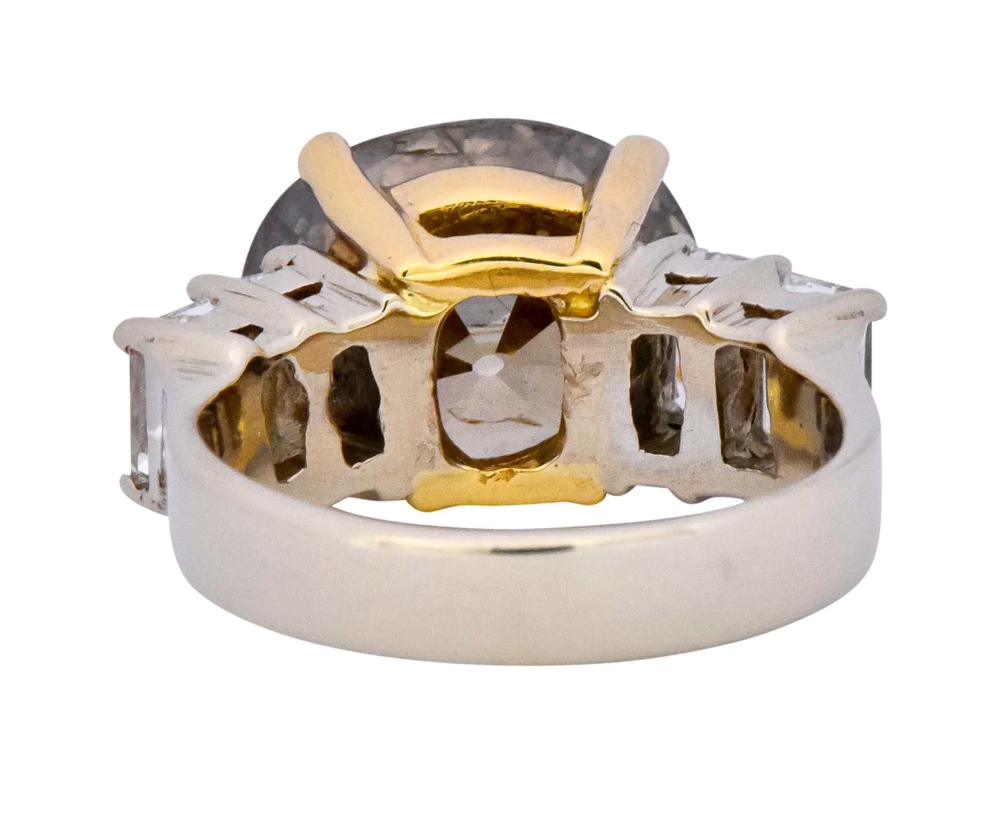 Oval Cut Fancy Dark Brown 6.91 Carat Diamond 18 Karat Two-Tone Gold Engagement Ring GIA