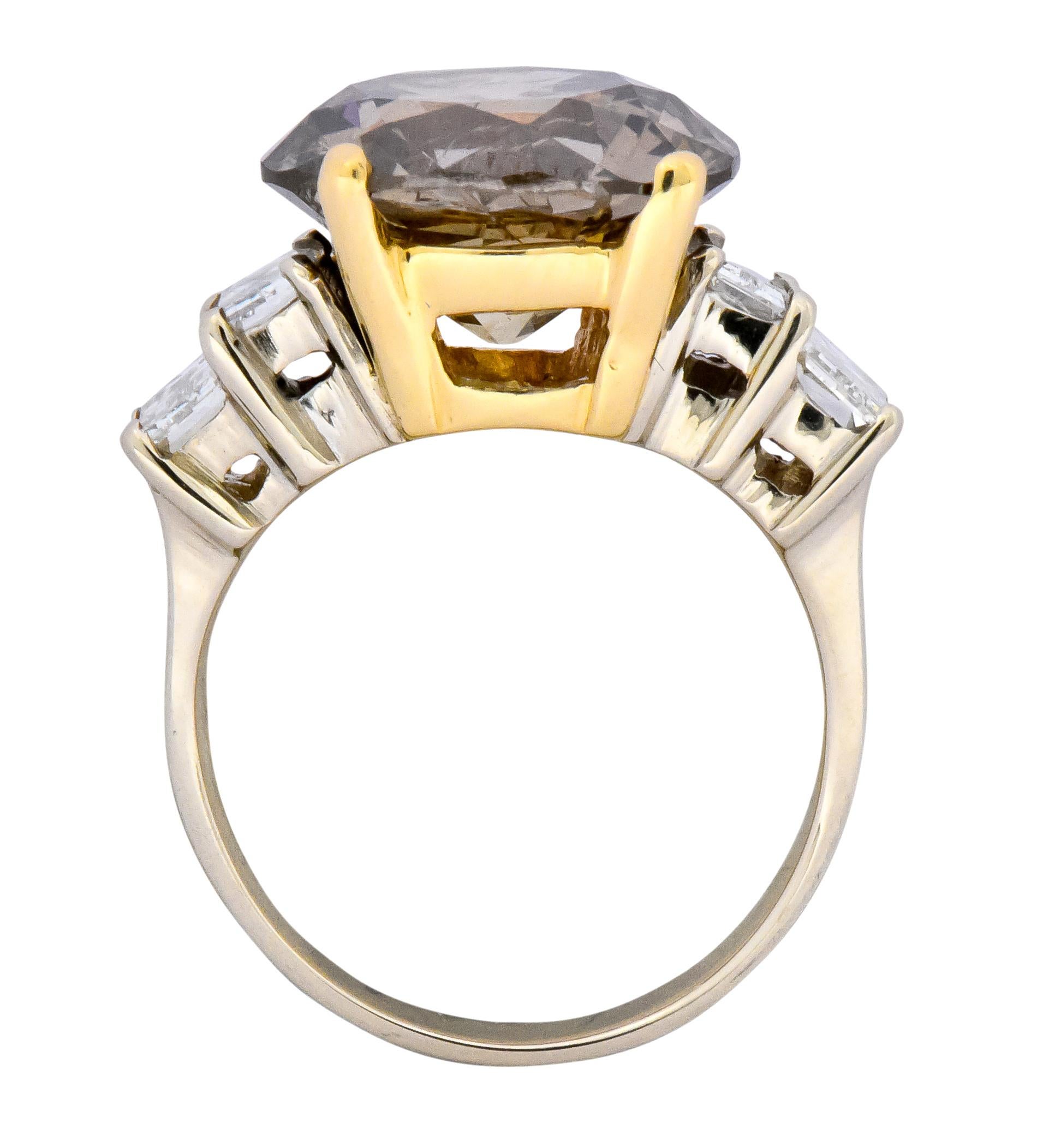 Fancy Dark Brown 6.91 Carat Diamond 18 Karat Two-Tone Gold Engagement Ring GIA 1