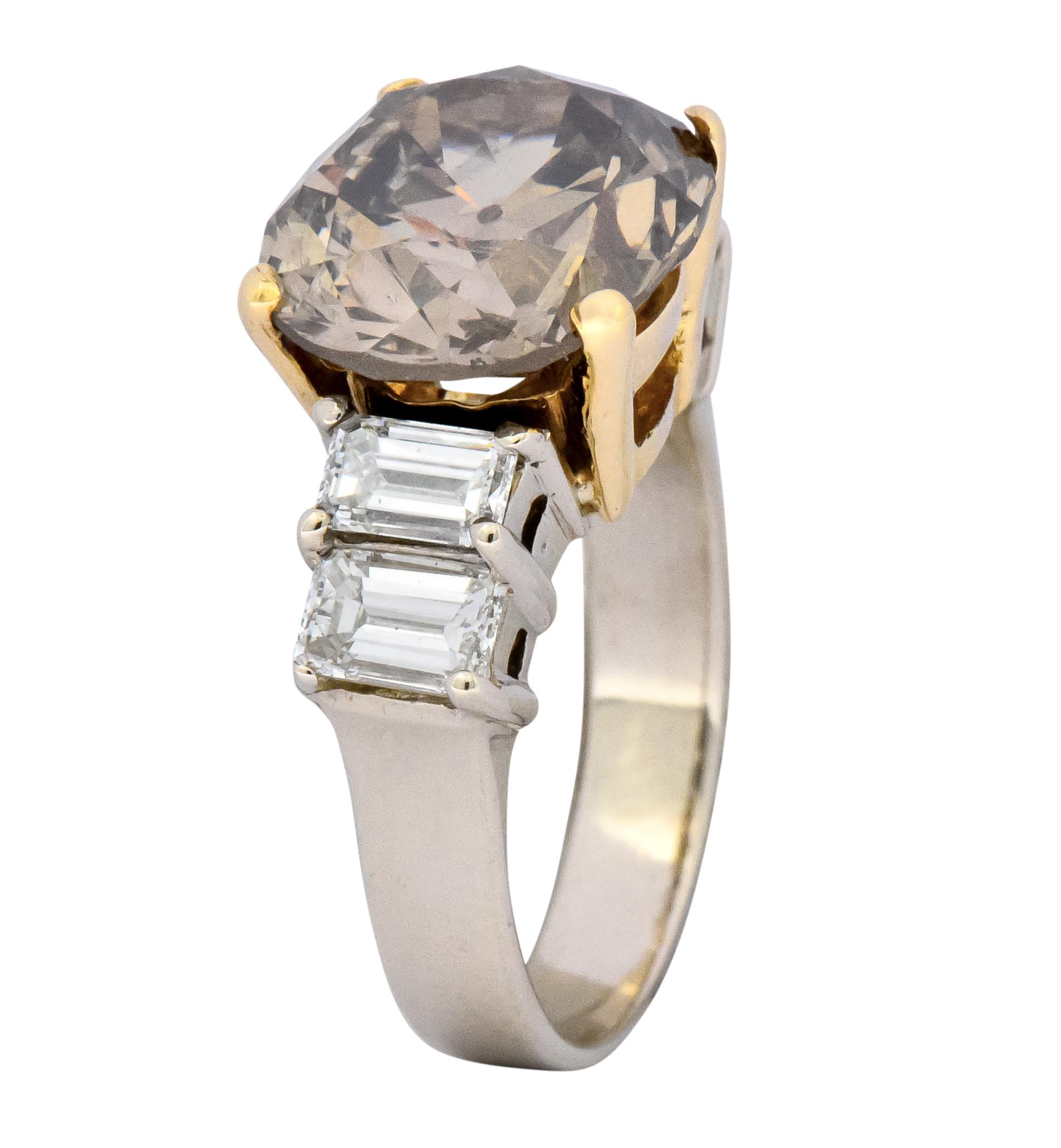 Fancy Dark Brown 6.91 Carat Diamond 18 Karat Two-Tone Gold Engagement Ring GIA 2