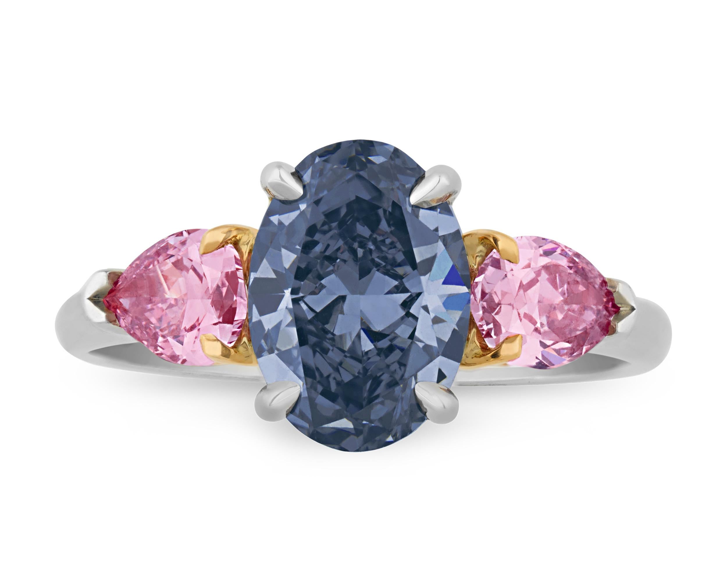 Oval Cut Fancy Deep Blue Diamond Ring, 1.50 Carats For Sale