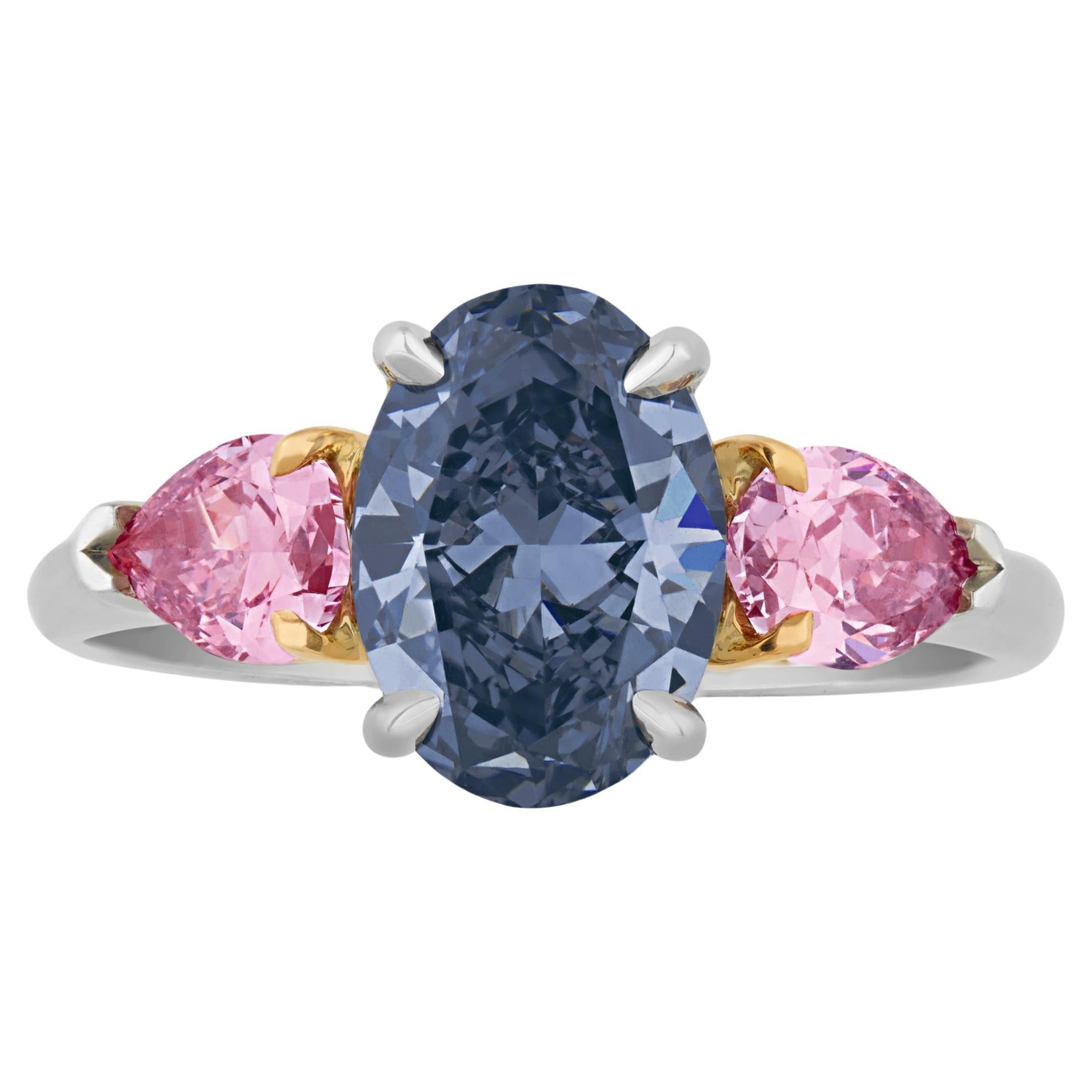 Fancy Deep Blue Diamond Ring, 1.50 Carats For Sale