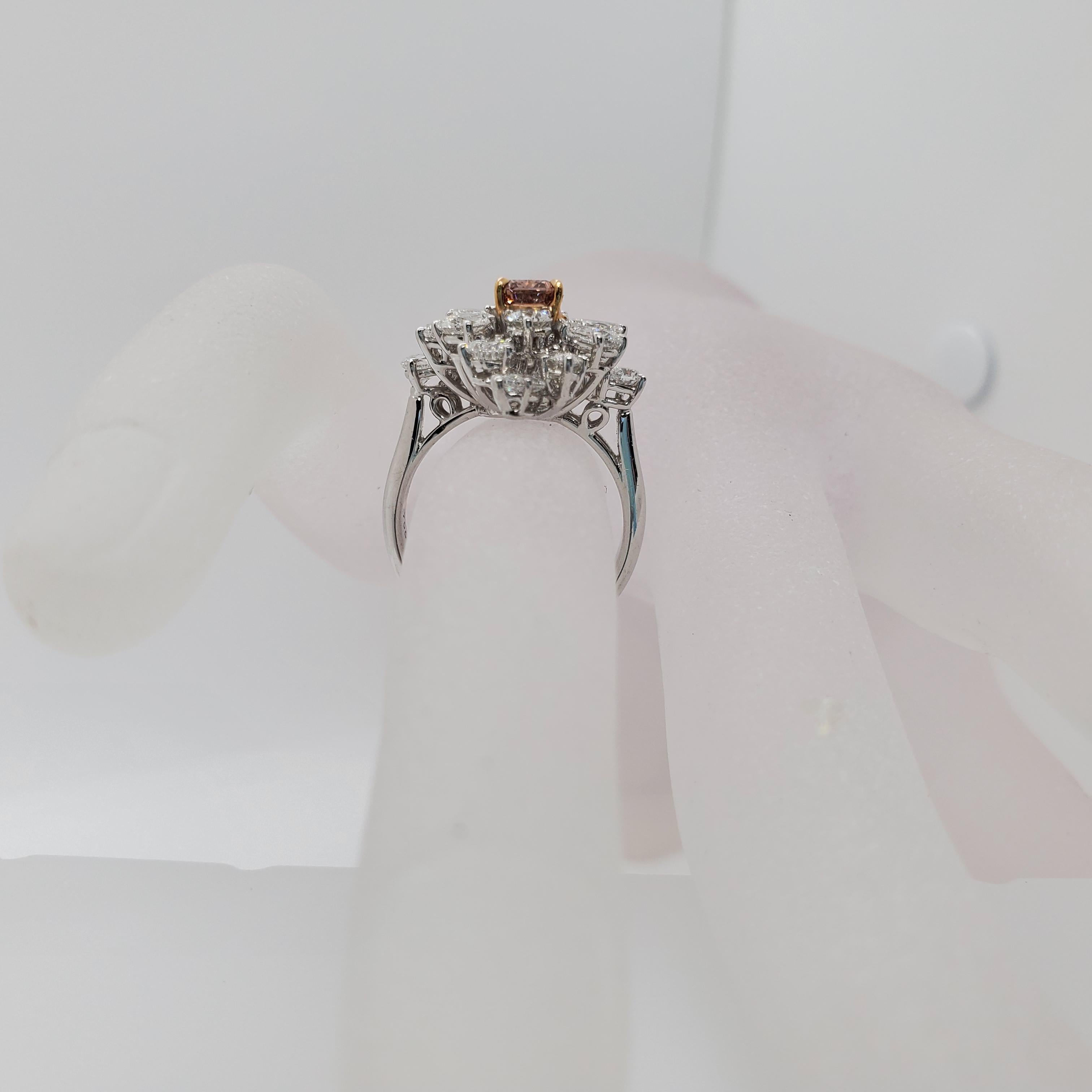 Fancy Deep Brown Pink Radiant Diamond and White Diamond Ring in Platinum and 18k 2