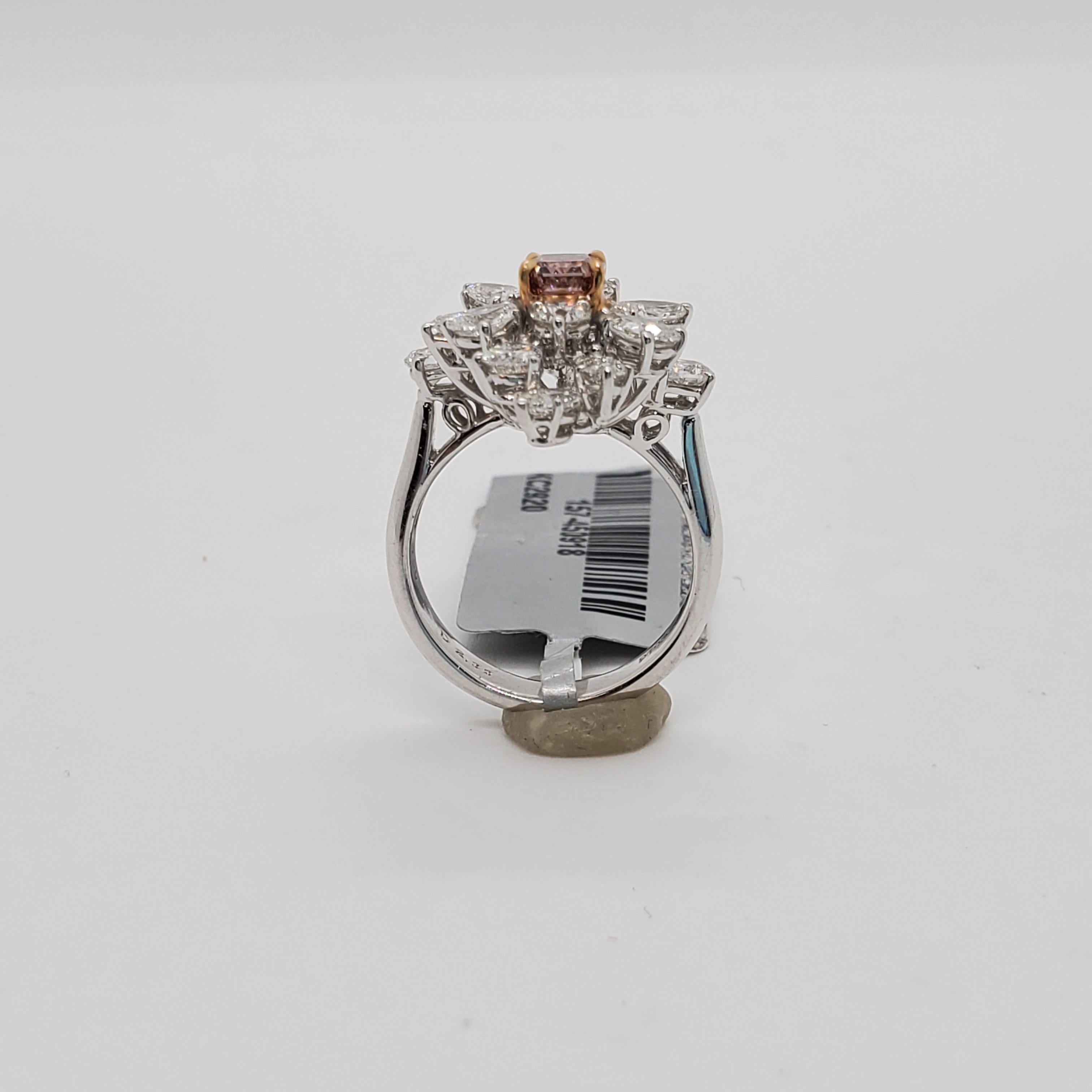 Fancy Deep Brown Pink Radiant Diamond and White Diamond Ring in Platinum and 18k 4