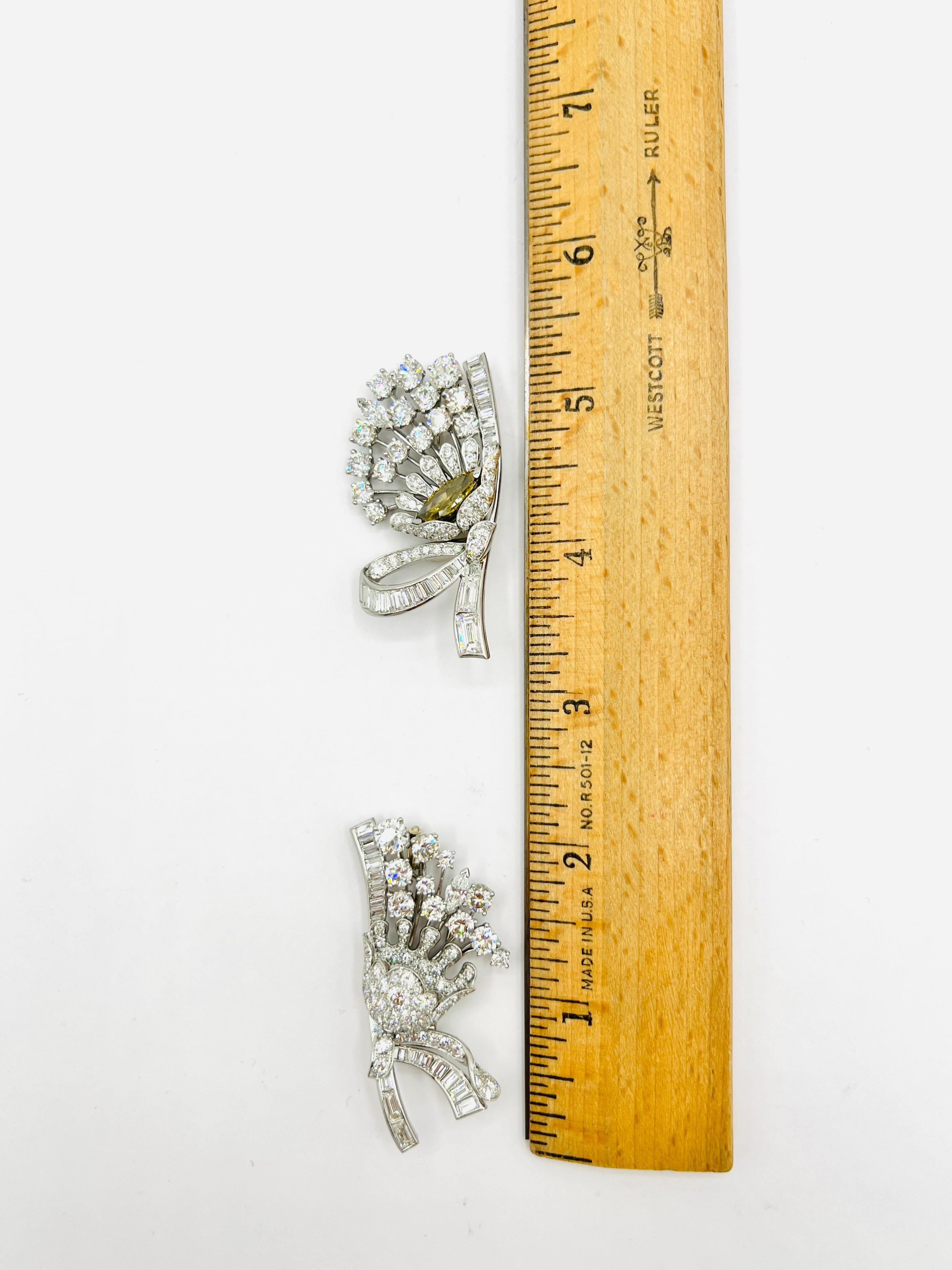 Fancy Deep Brownish Yellow Marquise and White Diamond Brooch in 18K White Gold For Sale 5
