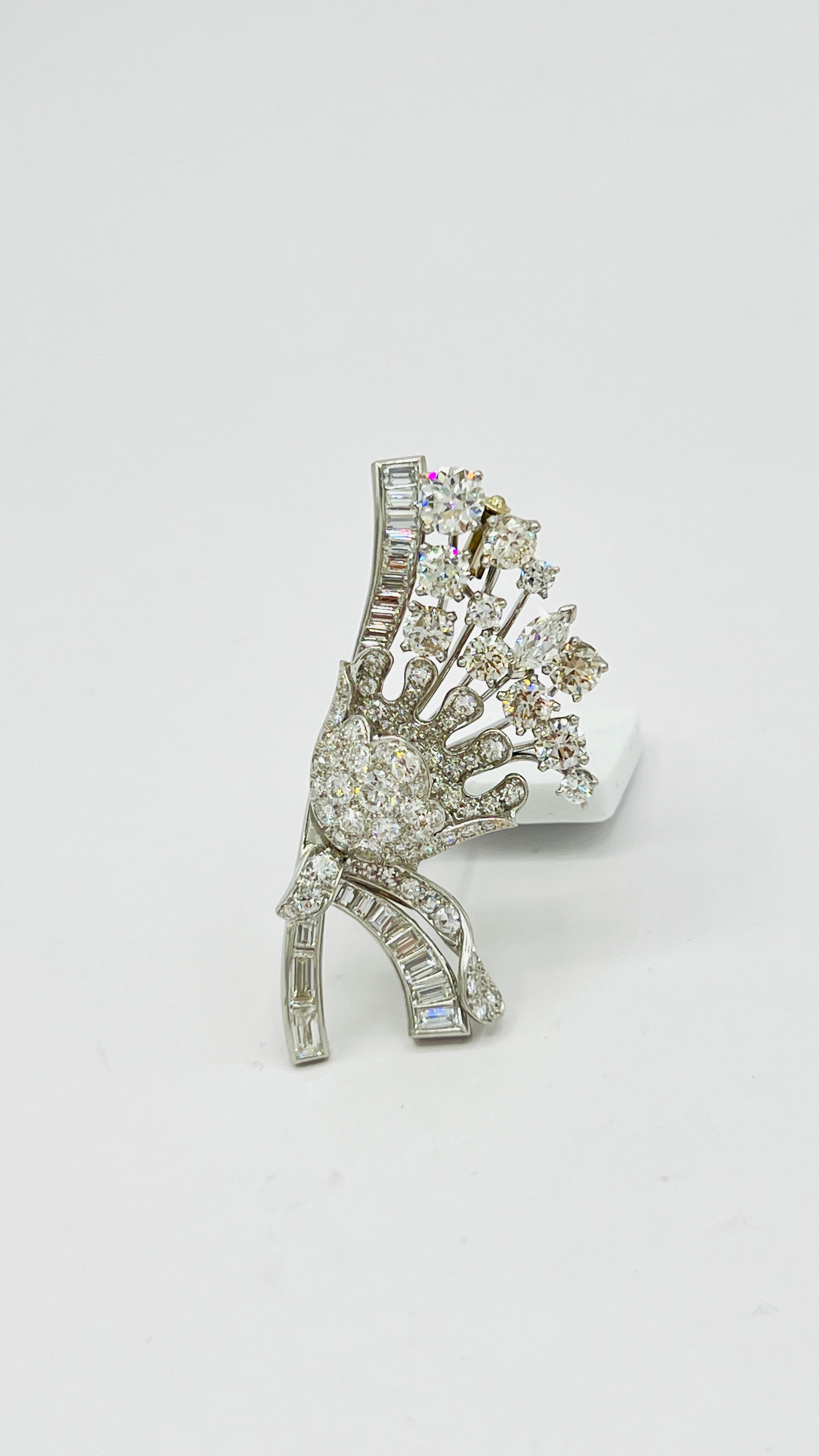 Fancy Deep Brownish Yellow Marquise and White Diamond Brooch in 18K White Gold For Sale 1