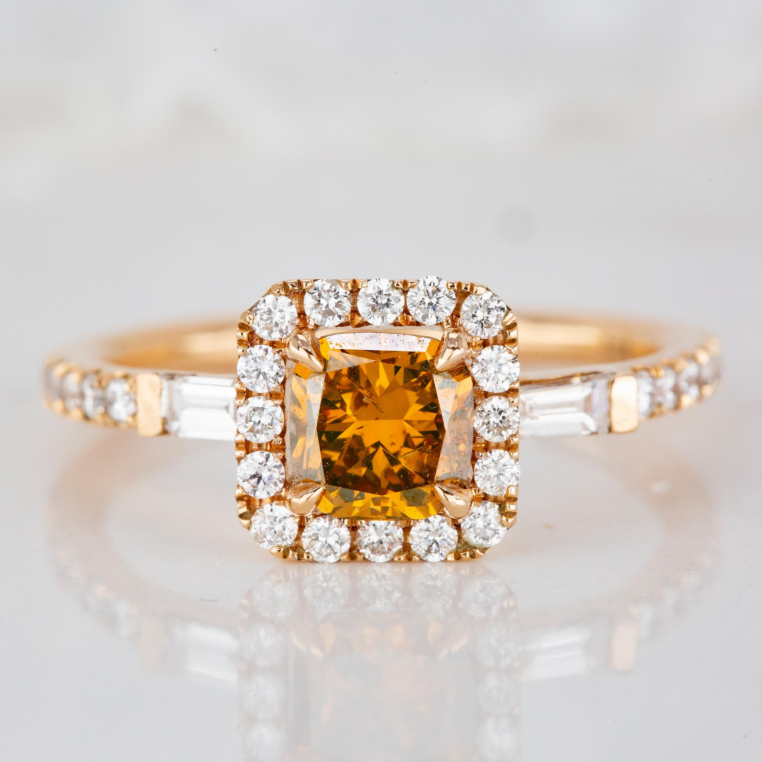 For Sale:  Fancy Deep Orange Radiant Cut And Diamond Stone Engagement Ring 2