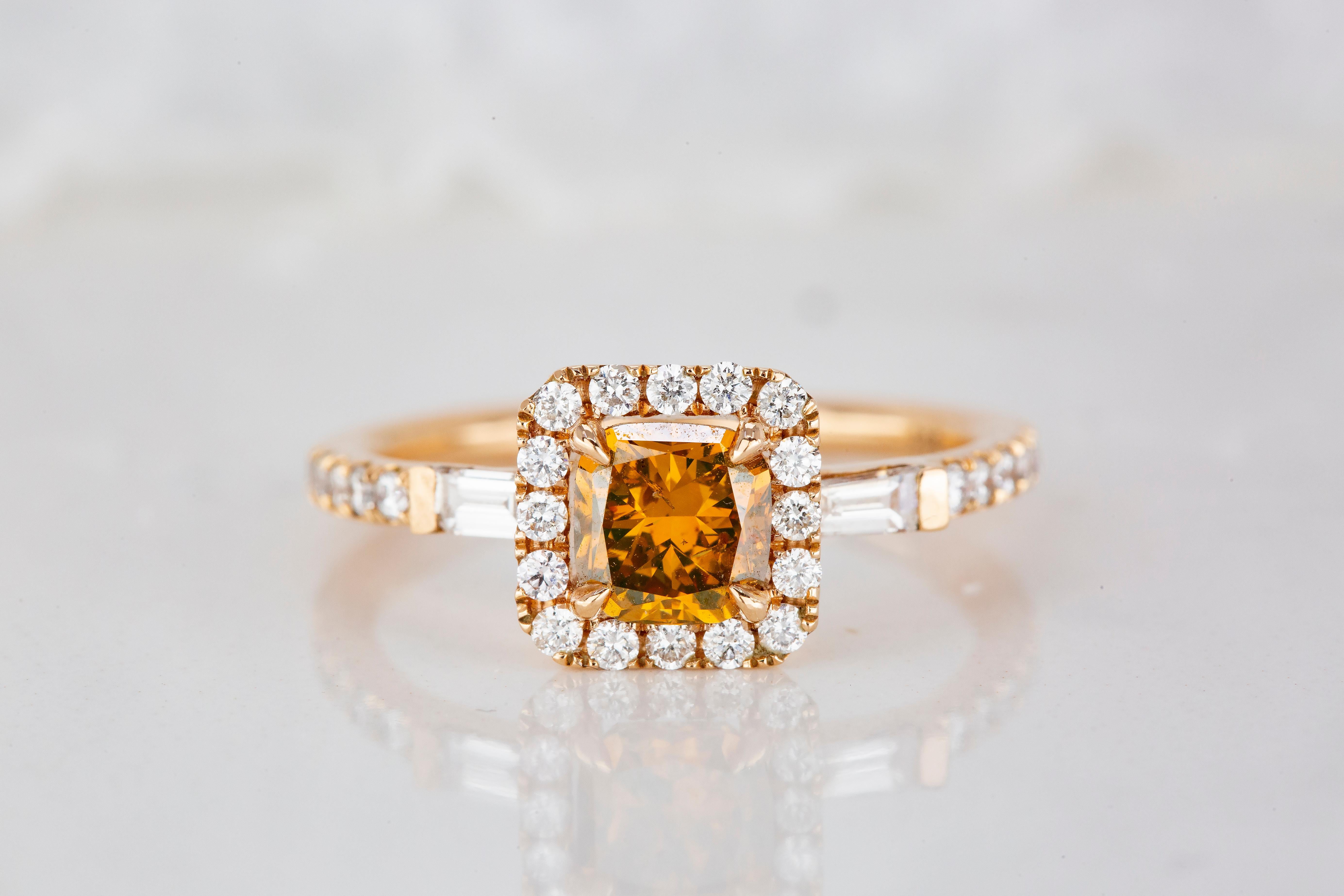 For Sale:  Fancy Deep Orange Radiant Cut And Diamond Stone Engagement Ring 5