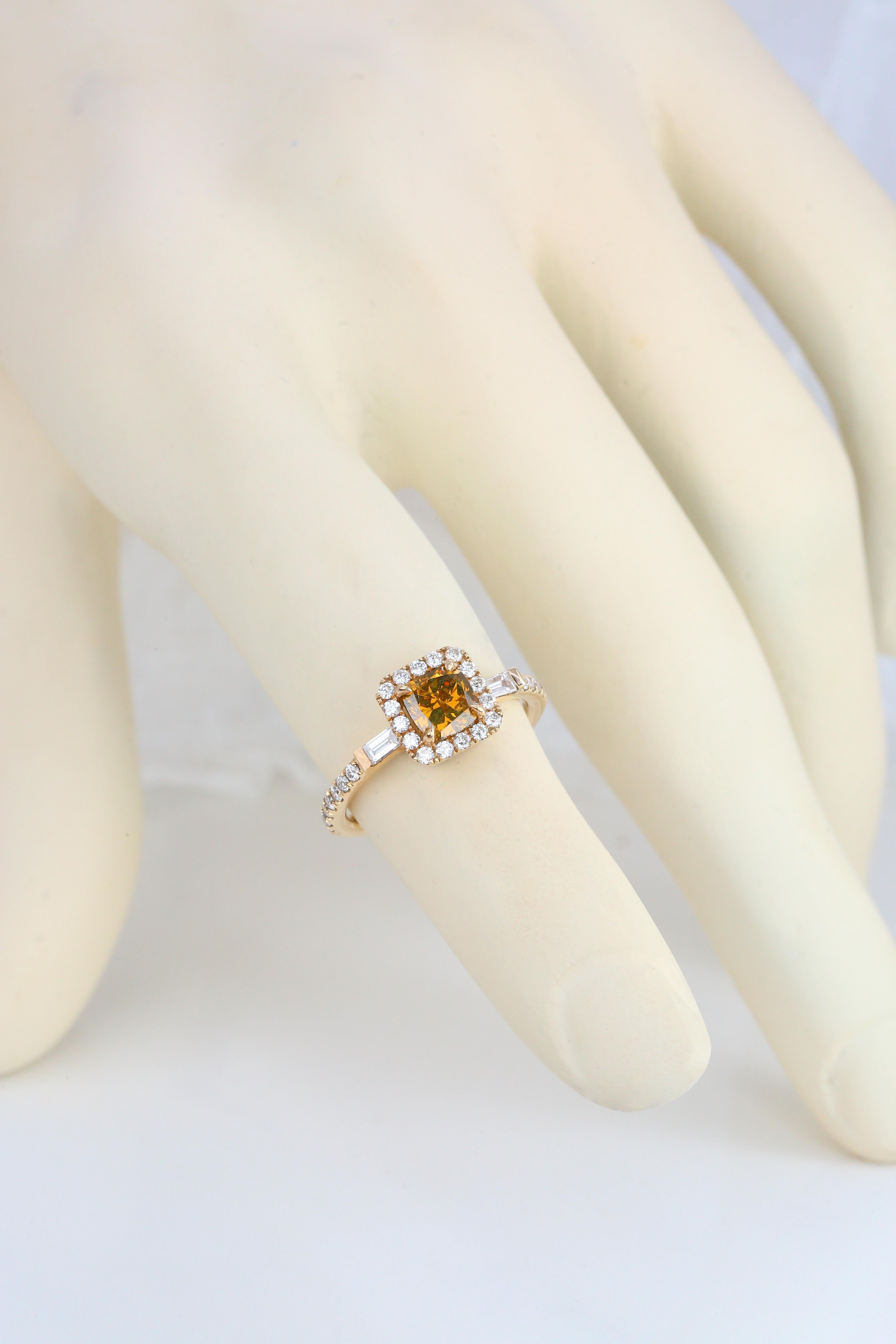 For Sale:  Fancy Deep Orange Radiant Cut And Diamond Stone Engagement Ring 8