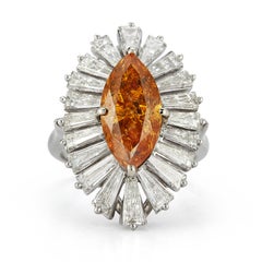 Fancy Deep Orange Yellow Marquise & Baguette Cut Diamond Ring