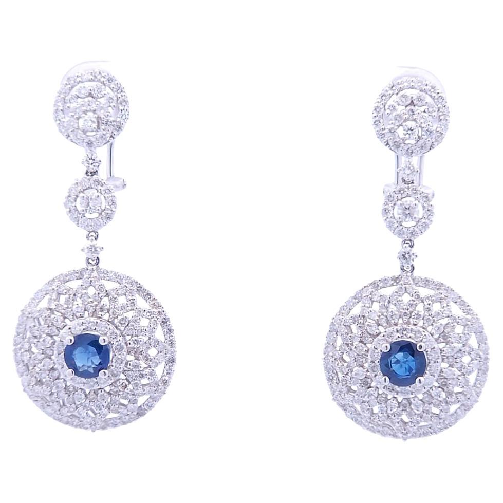 Fancy Designer Sapphire Dangle Earrings in 18K White Gold