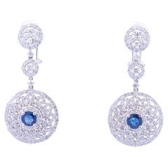 Fancy Designer Sapphire Dangle Earrings in 18K White Gold