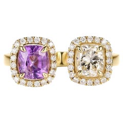 Fancy Diamond 0.70Ct Fancy Sapphire Toi et Moi Ring in 18 Karat Yellow Gold