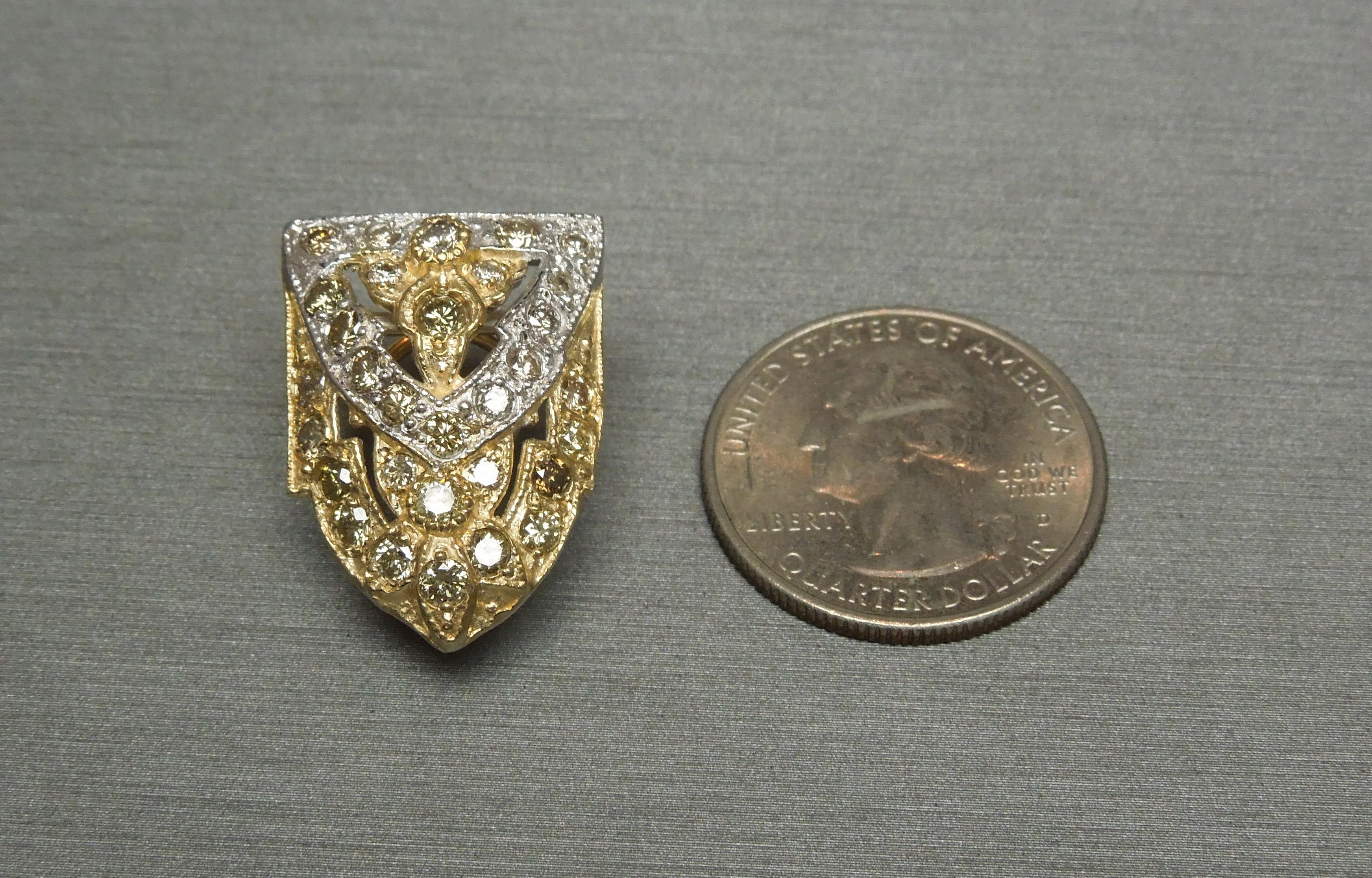 Fancy Diamond 14 Karat Shield Cathedral Earrings For Sale 2