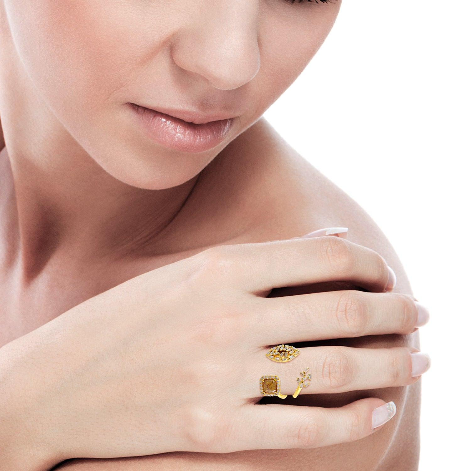 For Sale:  Fancy Diamond 18 Karat Gold Between the Finger Ring 2