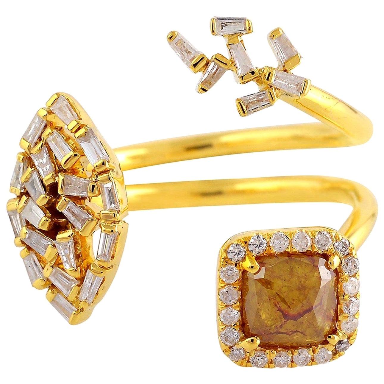 For Sale:  Fancy Diamond 18 Karat Gold Between the Finger Ring