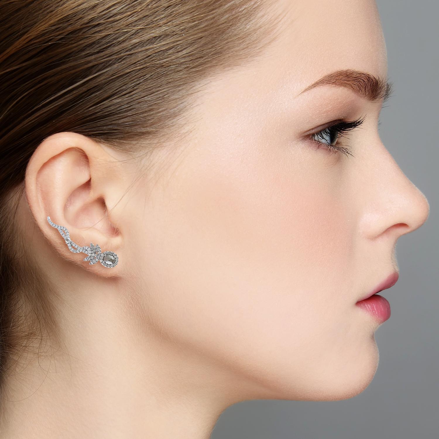 These beautiful ear climber stud earrings are handmade in 18-karat gold. It is set in natural 1.34 carats of sparkling diamonds. Show off their unique style by sweeping your hair back.

FOLLOW  MEGHNA JEWELS storefront to view the latest collection