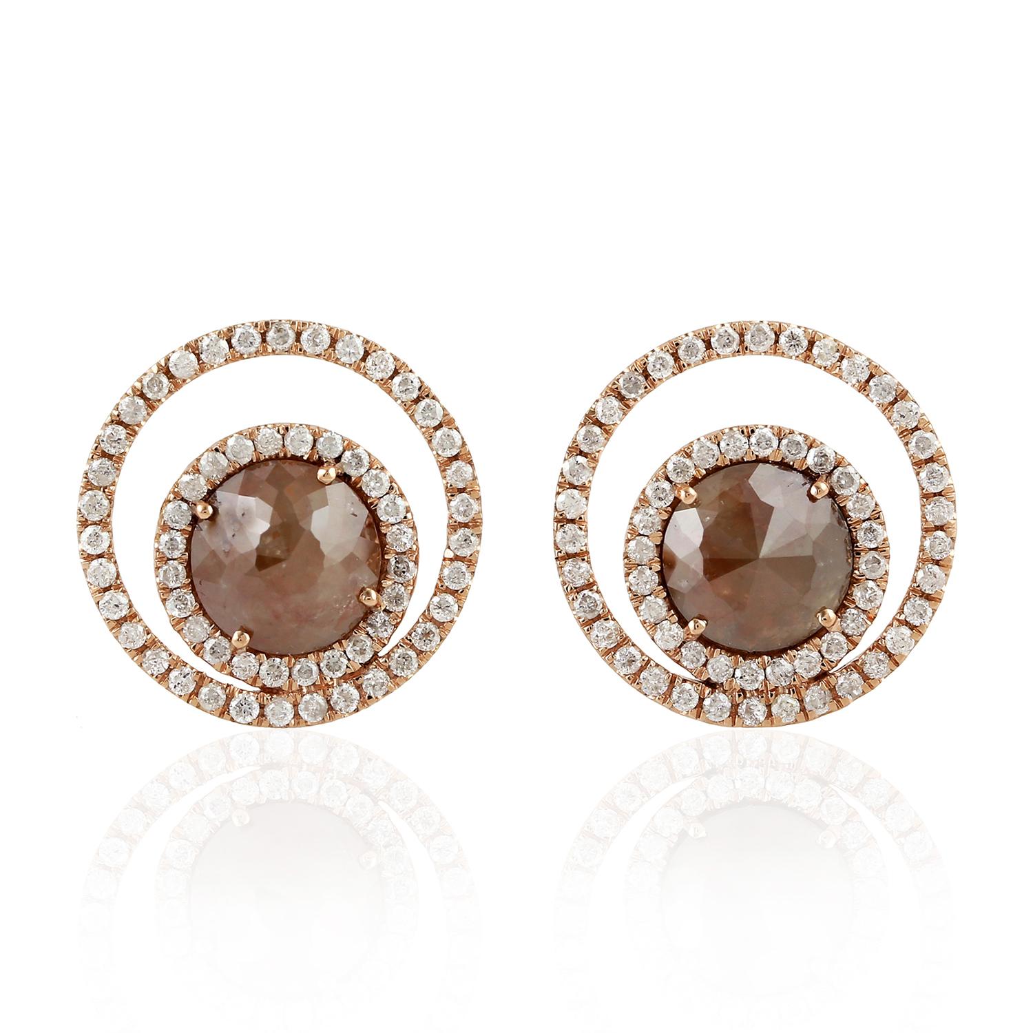 Round Cut Fancy Diamond 18 Karat Gold Galaxy Stud Earrings For Sale