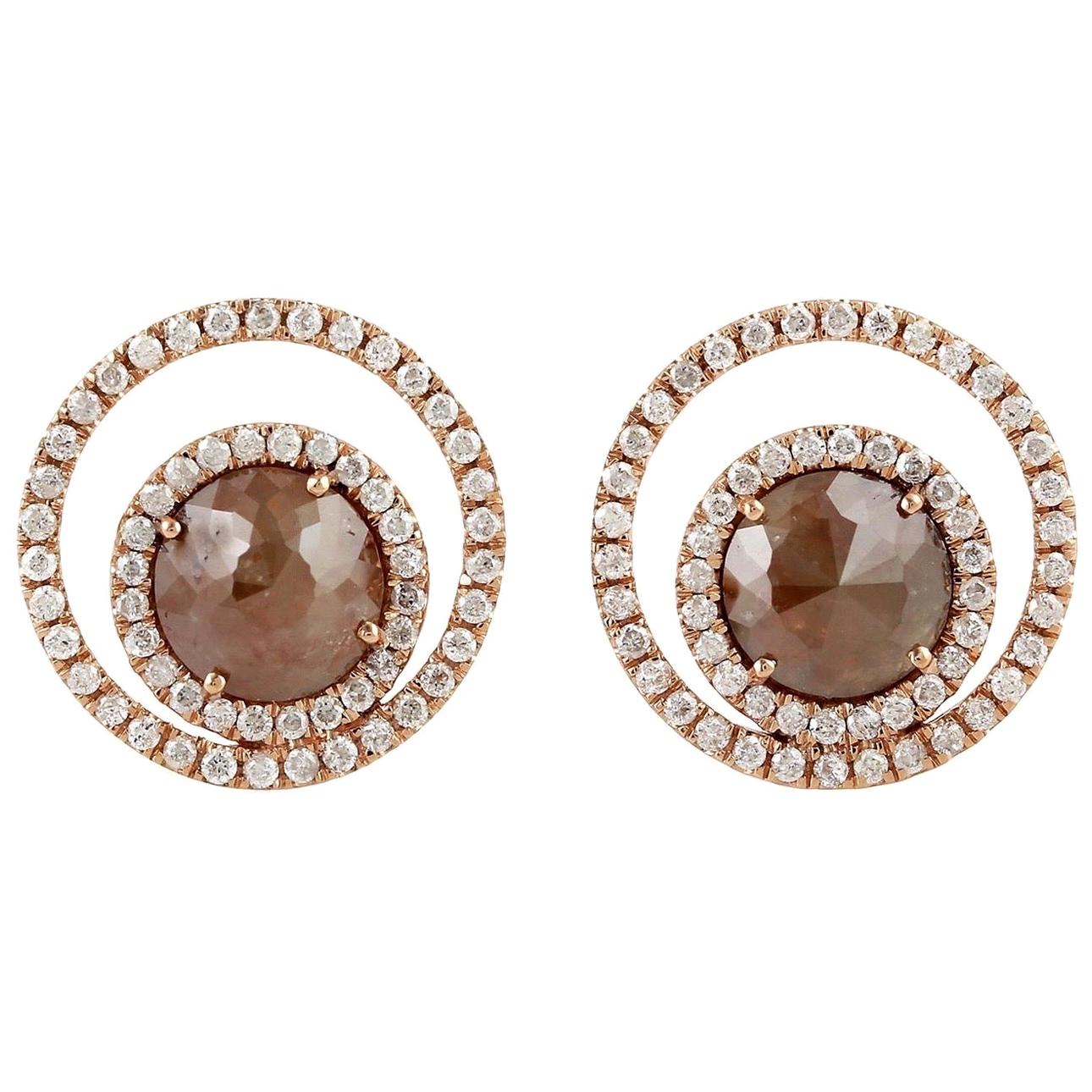 Fancy Diamond 18 Karat Gold Galaxy Stud Earrings For Sale