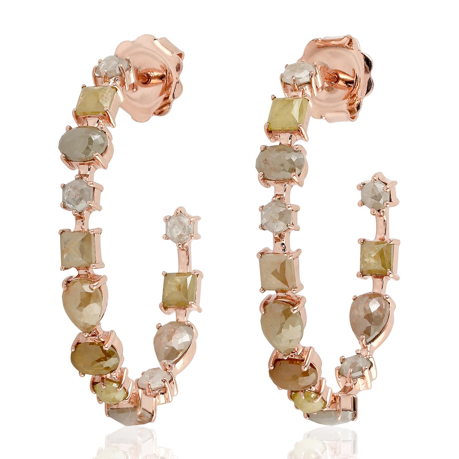 Contemporary Fancy Diamond 18 Karat Gold Hoop Earrings For Sale