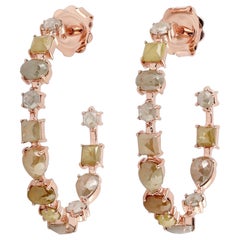Fancy Diamond 18 Karat Gold Hoop Earrings