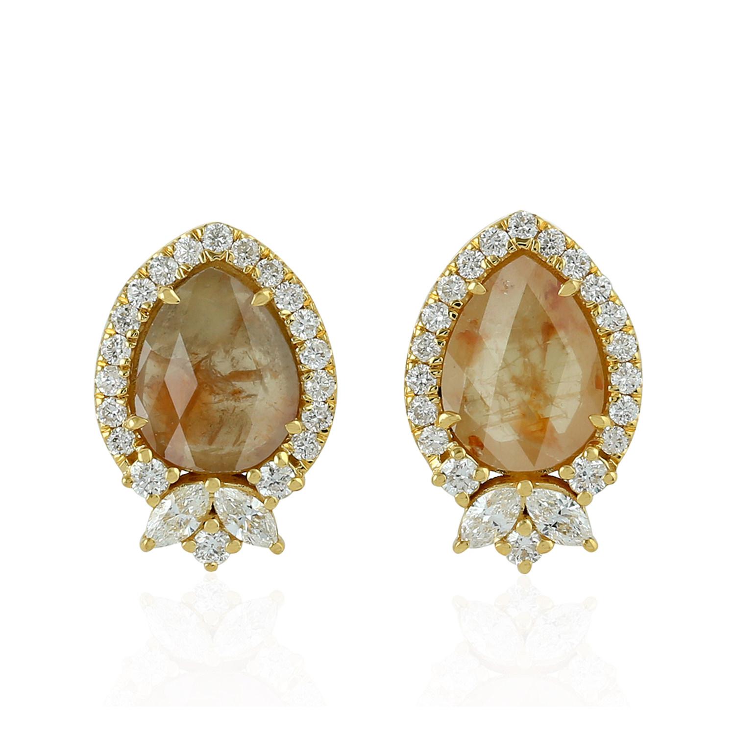 Modern Fancy Diamond 18 Karat Gold Stud Earrings For Sale