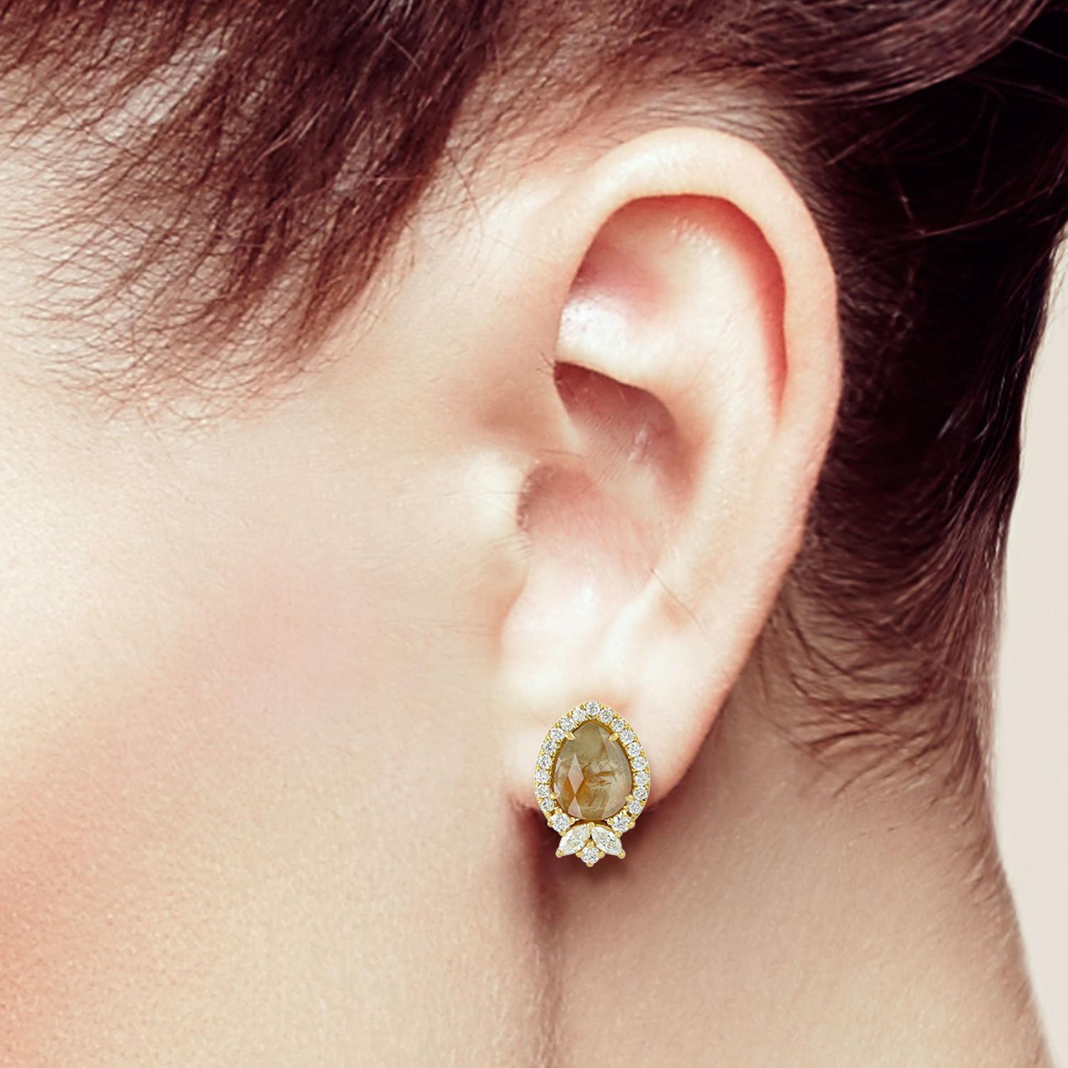 Pear Cut Fancy Diamond 18 Karat Gold Stud Earrings For Sale
