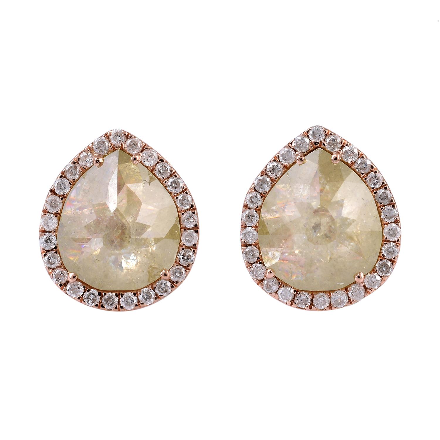 Pear Cut Fancy Diamond 18 Karat Gold Stud Earrings For Sale