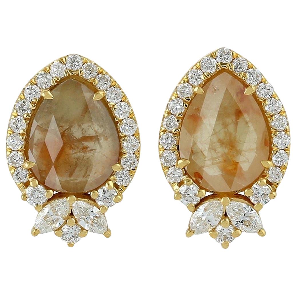 Fancy Diamond 18 Karat Gold Stud Earrings