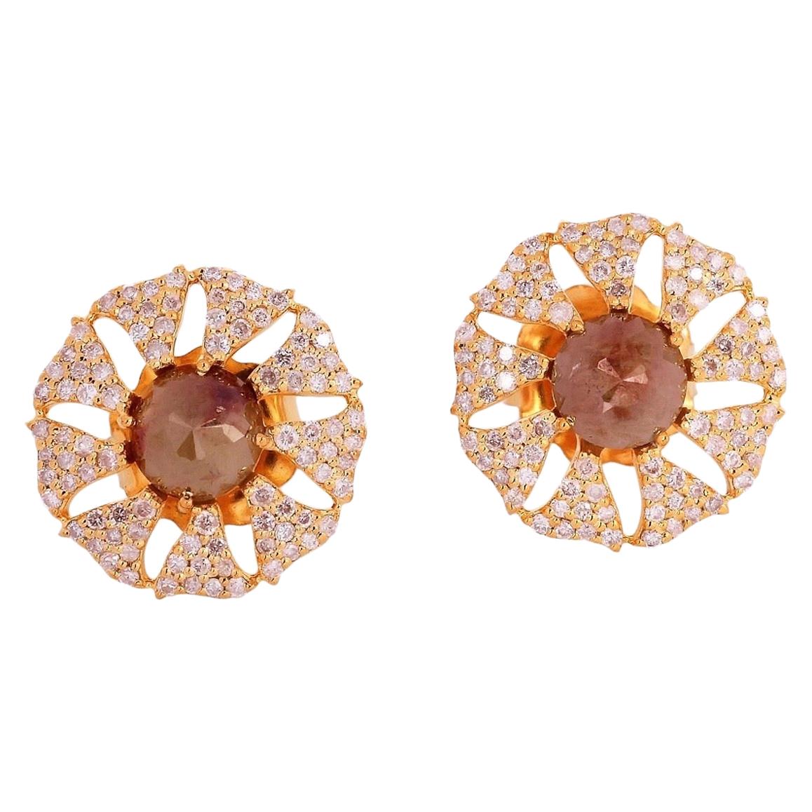 Fancy Diamond 18 Karat Gold Sunlight Stud Earrings For Sale