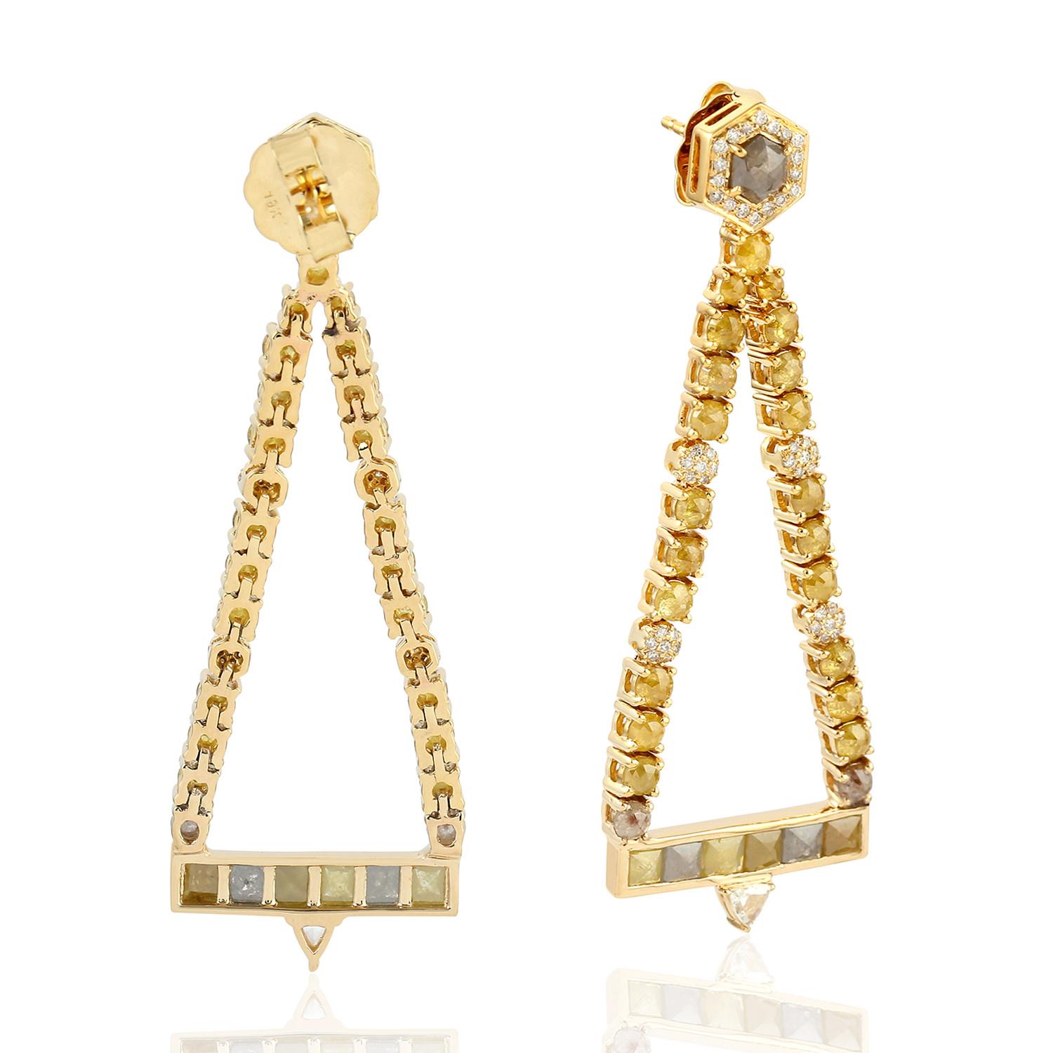 Contemporary Fancy Diamond 18 Karat Gold Trinity Earrings For Sale