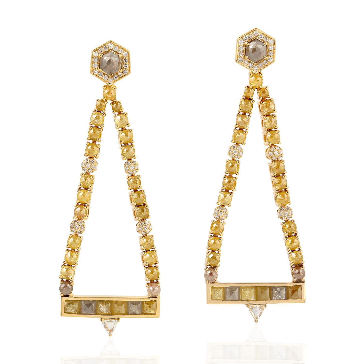 Mixed Cut Fancy Diamond 18 Karat Gold Trinity Earrings For Sale