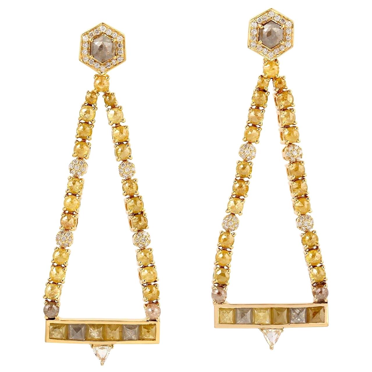Fancy Diamond 18 Karat Gold Trinity Earrings For Sale