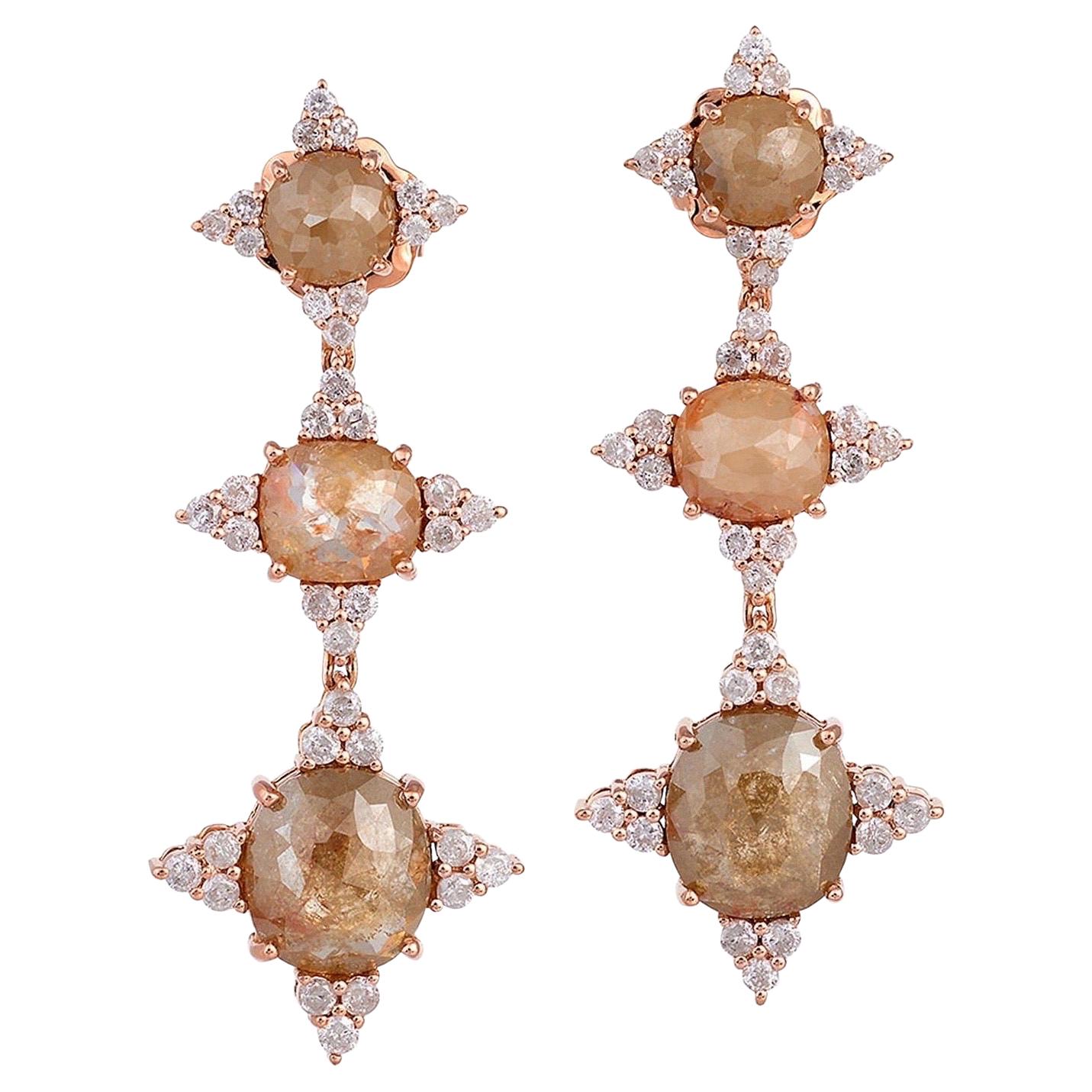 12.64 carats Fancy Diamond 18 Karat Gold Triple Drop Earrings For Sale