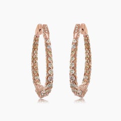 Fancy Diamond 18K Rose Gold Drop Style Unique Hoop Large Earrings