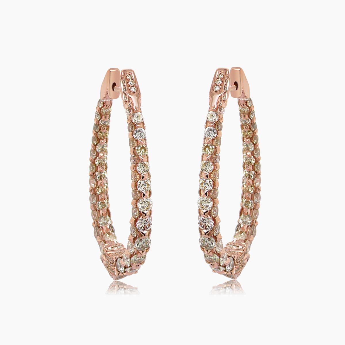 Ausgefallene Diamant 18K Rose Gold Tropfen Stil Einzigartige Hoop große Ohrringe (Gemischter Schliff) im Angebot