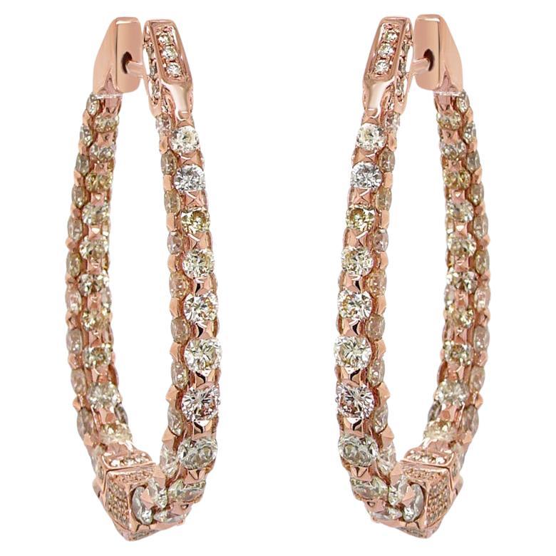 Ausgefallene Diamant 18K Rose Gold Tropfen Stil Einzigartige Hoop große Ohrringe im Angebot
