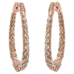 Orecchini grandi con diamante fantasia in oro rosa 18 carati, stile goccia, unico cerchio