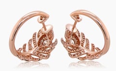 Fancy Diamond 18K Rose Gold Feather Bird Fantasy Earrings