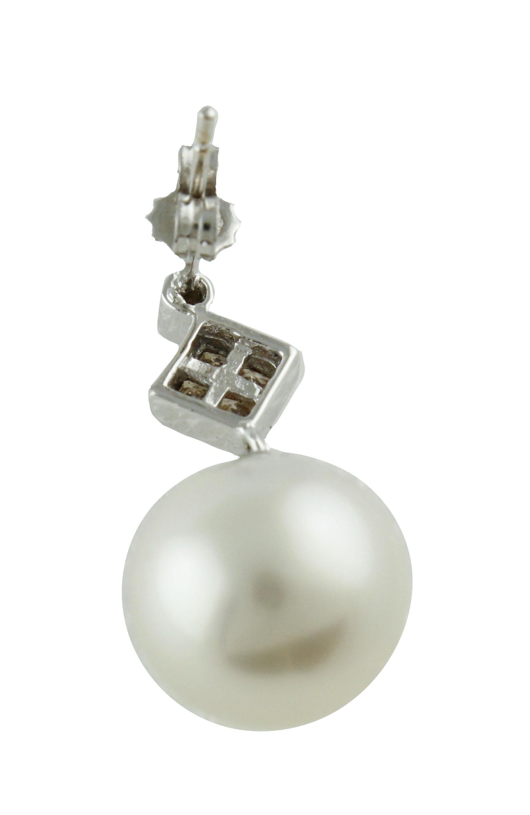 Fancy Diamond and Pearl Gold Earrings In Good Condition In Marcianise, Marcianise (CE)