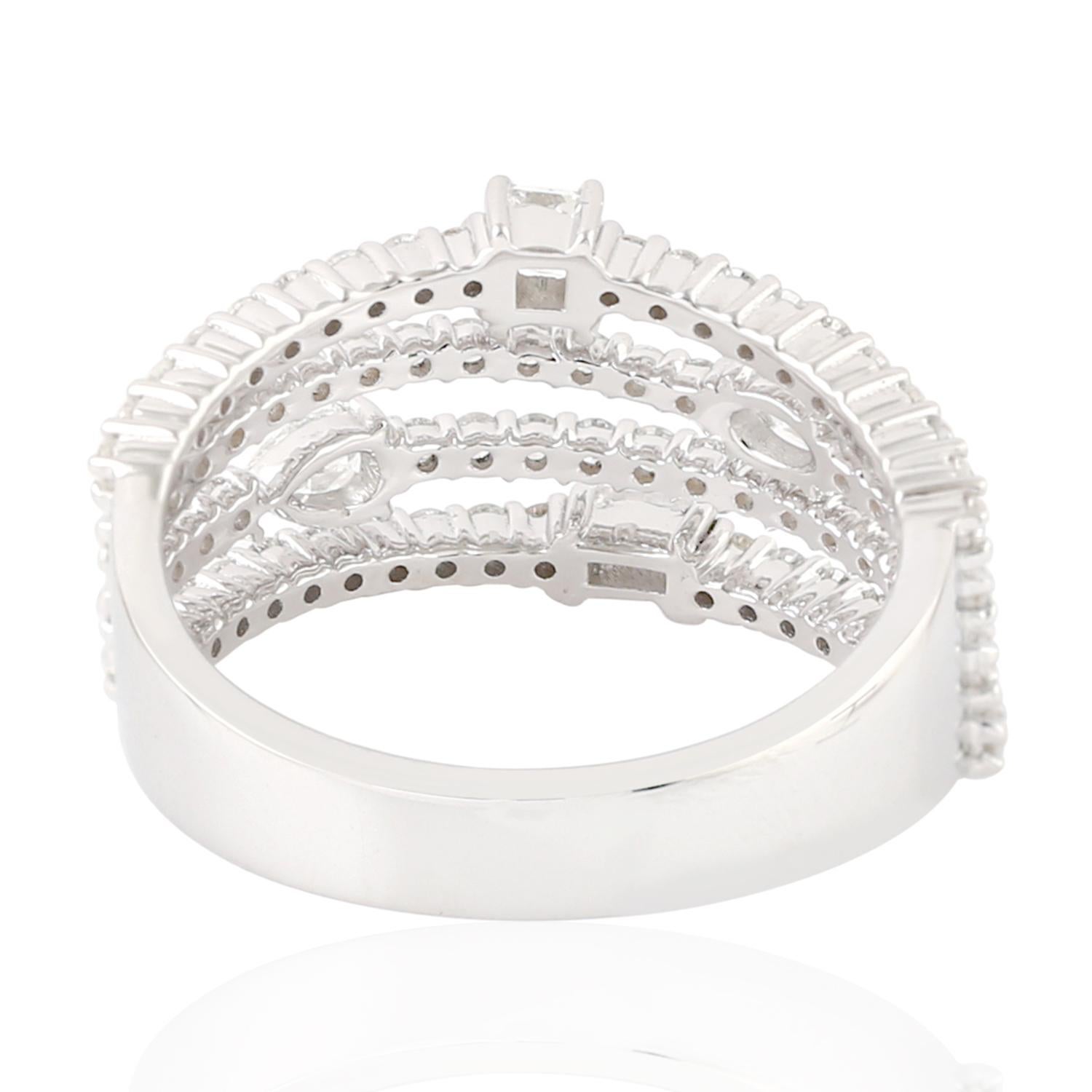 Art Deco Fancy Diamond Band Ring With Pave Diamonds Made In 18k White Gold For Sale