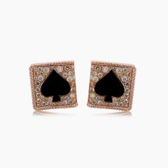 Fancy Diamond & Black Onyx 18K Rose Gold Playing Card Spades Cufflinks
