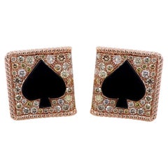 Gemelos de picas de naipes de oro rosa de 18 quilates con diamantes de fantasía y ónice negro