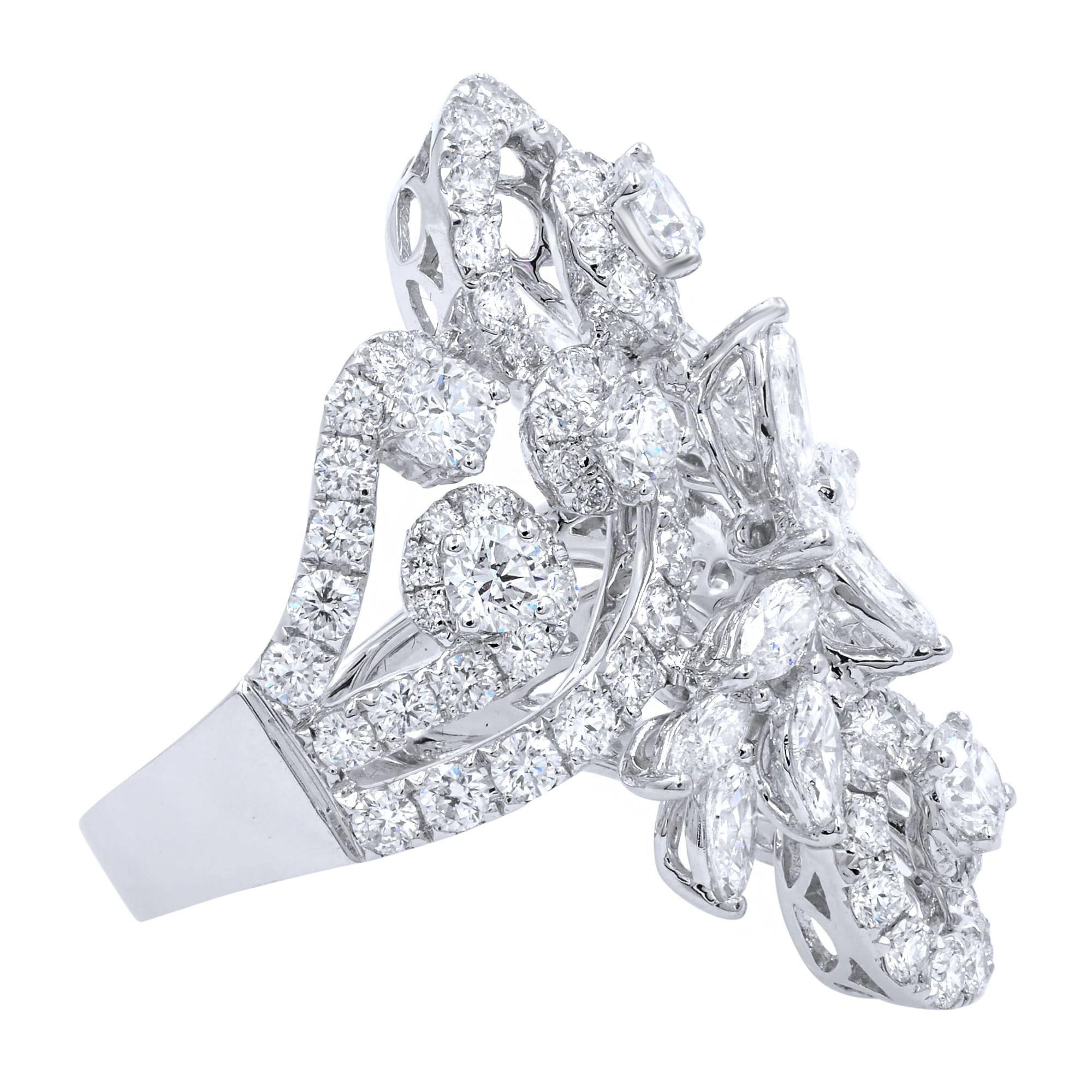 Modern Fancy Diamond Cocktail Ring 18 Karat White Gold 5.61cttw