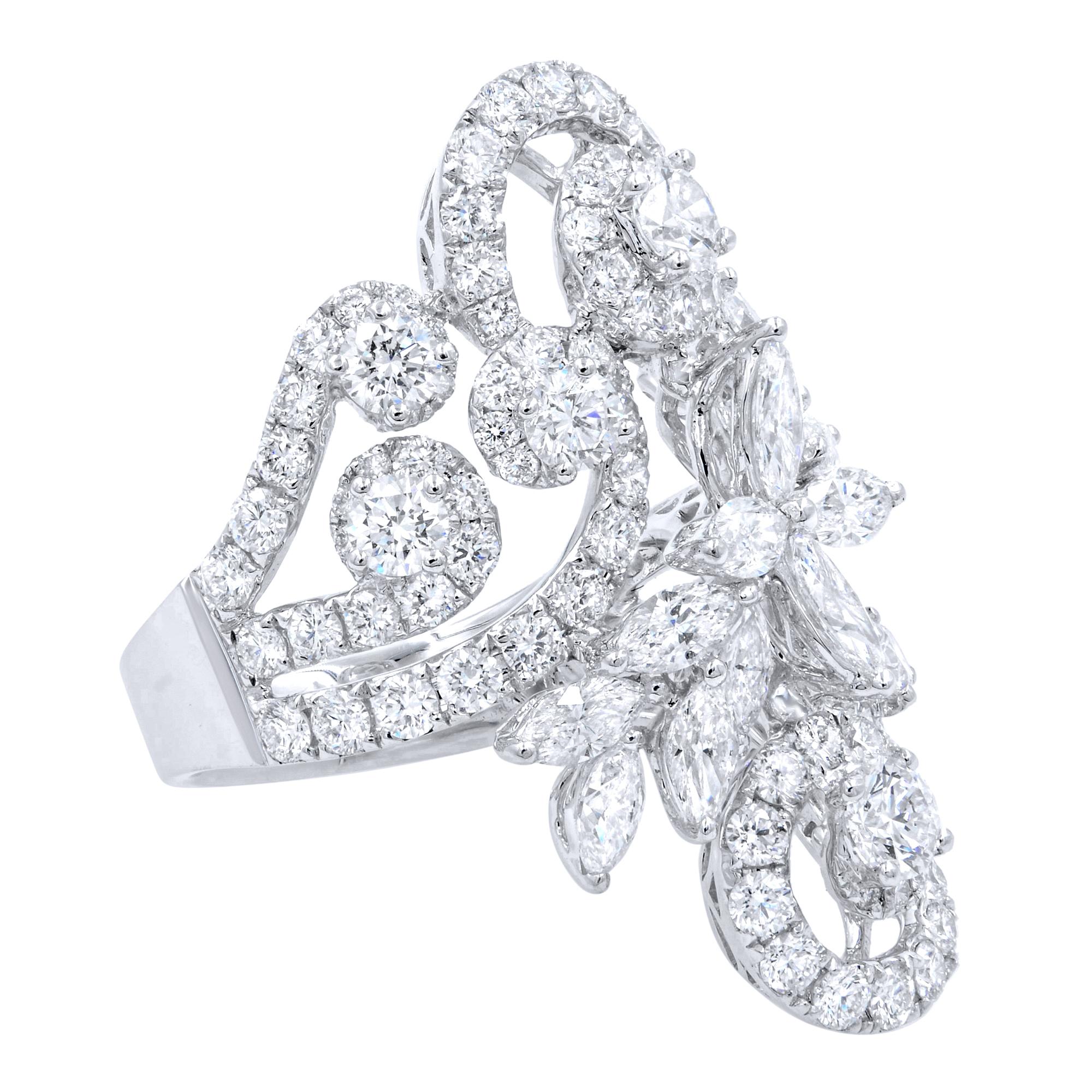 Round Cut Fancy Diamond Cocktail Ring 18 Karat White Gold 5.61cttw
