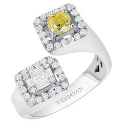 Fancy Diamond & Diamond Ring in 18K White Gold