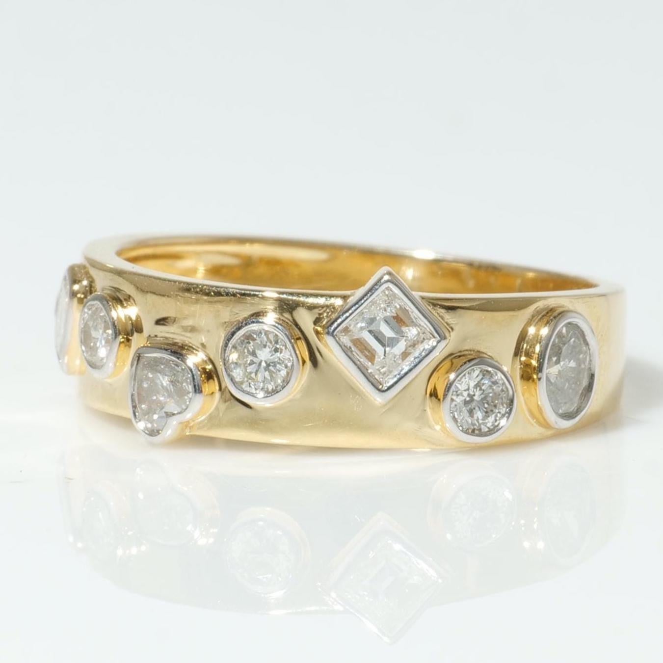 Taglio misto Anello Fancy Diamond Eternity Stackable Band in oro massiccio 14k (certificato) in vendita