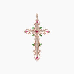 Fancy Diamond Green Garnet & Ruby 18K Rose Gold Pendant