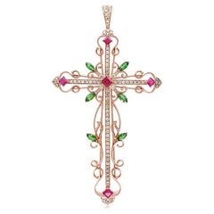 Fancy Diamond Green Garnet & Ruby 18K Rose Gold Pendant