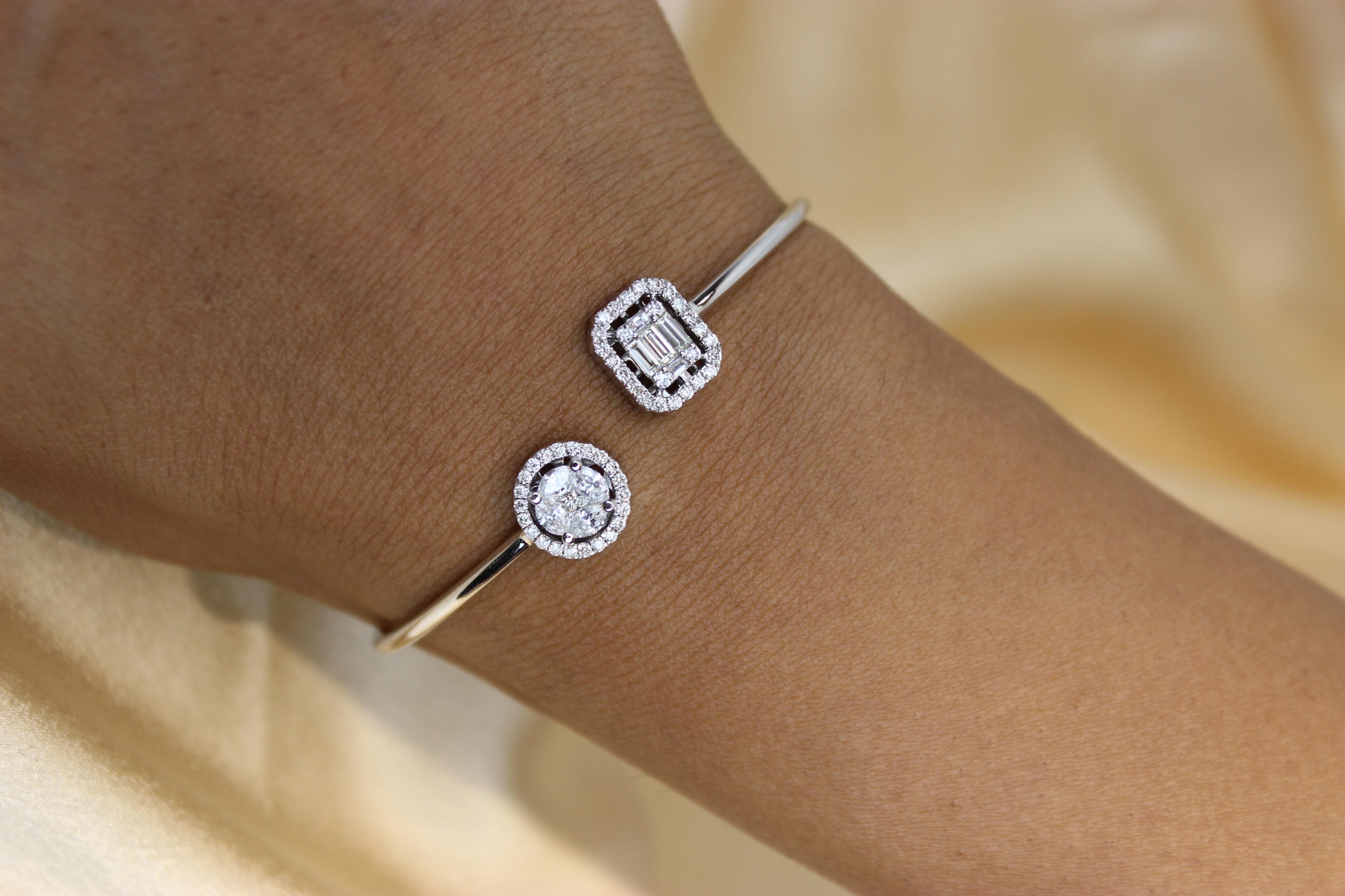 Fancy Diamond Halo Diamond Manschette Armband mit Illusion Einstellung in 18k massivem Gold im Angebot 2